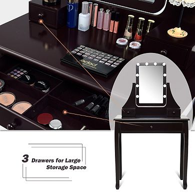 Costway Vanity Table 10 Dimmable Bulbs Makeup Dressing Desk