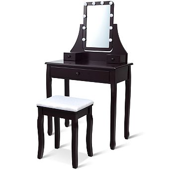 Costway Vanity Table 10 Dimmable Bulbs Makeup Dressing Desk