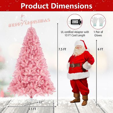 Gymax 7.5 FT Pre-Lit Tinsel Christmas Tree Artificial Xmas Tree w/ 1300 Lush Branch Tips