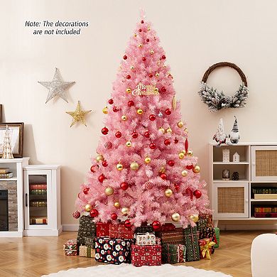 Gymax 7.5 FT Pre-Lit Tinsel Christmas Tree Artificial Xmas Tree w/ 1300 Lush Branch Tips