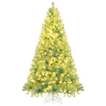Gymax 7.5 FT Pre-Lit Tinsel Christmas Tree Artificial Xmas Tree w/ 1300 Lush Branch Tips