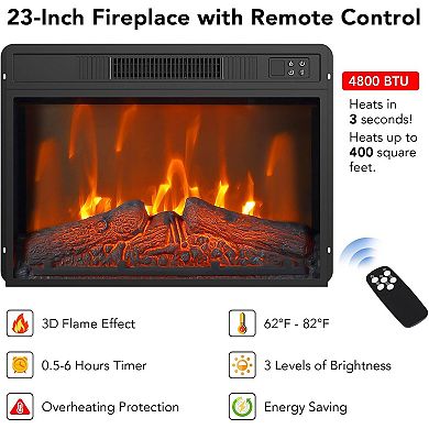 58" Farmhouse TV Stand with 1400W Heater & Storage, 23" Fireplace with 3-Level Flame