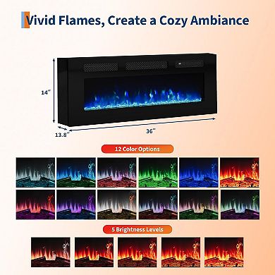 70-in TV Stand with 36-in Electric Fireplace Remote Timer Gloss Storage Black