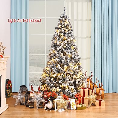 Gymax 6/7.5/9ft Snow Flocked Hinged Artificial Christmas Tree Unlit Holiday Decor