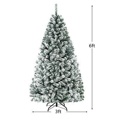 Gymax 6/7.5/9ft Snow Flocked Hinged Artificial Christmas Tree Unlit Holiday Decor