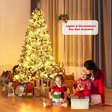 Gymax 6/7.5/9ft Snow Flocked Hinged Artificial Christmas Tree Unlit Holiday Decor