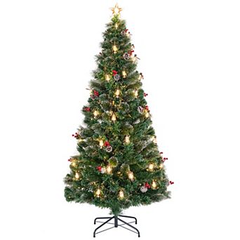 Gymax 6/7 FT Christmas Tree Artificial Xmas Tree w/ 8 Lighting Modes 64/80 Warm LED Lights