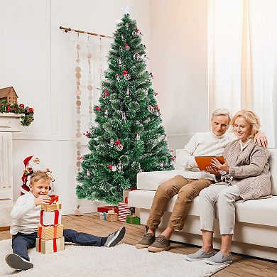 Gymax 6/7 FT Christmas Tree Artificial Xmas Tree w/ 8 Lighting Modes 64/80 Warm LED Lights