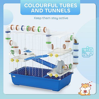 PawHut Hamster Cage, 4 Tier Rat Cage with Tunnel Tube System, for Syrian