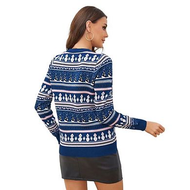 Women's Christmas Sweater Pullover Crew Neck Long Sleeve Snowflake Snowman Pattern Knitted Sweater