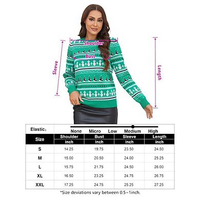 Women's Christmas Sweater Pullover Crew Neck Long Sleeve Snowflake Snowman Pattern Knitted Sweater