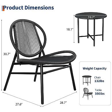 Acapulco Chair 3 Piece Patio Set, Outdoor Acapulco Chairs with a Coffee Table, Indoor