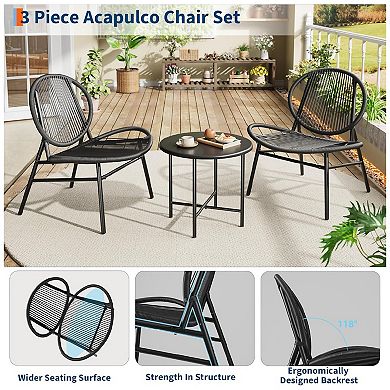 Acapulco Chair 3 Piece Patio Set, Outdoor Acapulco Chairs with a Coffee Table, Indoor