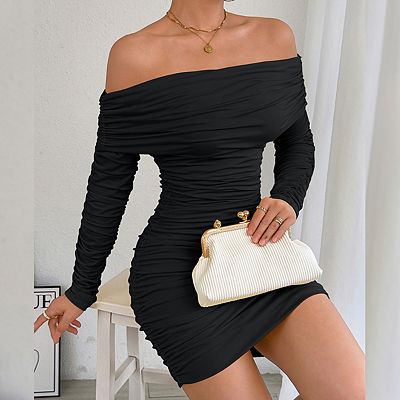 slim fitting dresses Bella's Slim Fit Tube Top Gathered A-Line Mini Dress Blue / S by Blue Zone Planet