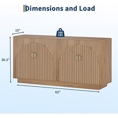 63in Large Sideboard Buffet Cabinet with Storage Kitchen Fluted Coffee Bar Wine Bar Console Table