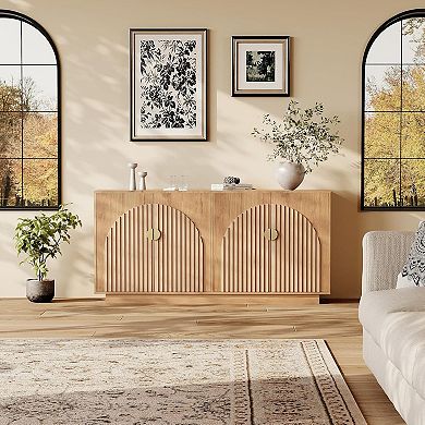 63in Large Sideboard Buffet Cabinet with Storage Kitchen Fluted Coffee Bar Wine Bar Console Table