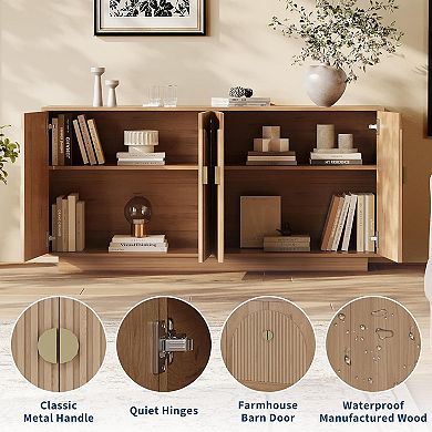 63in Large Sideboard Buffet Cabinet with Storage Kitchen Fluted Coffee Bar Wine Bar Console Table