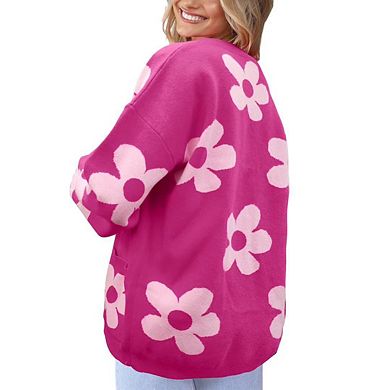 Women's Open Front Cardigan Christmas Outfit Ribbed Cuffs Sweater with Pockets