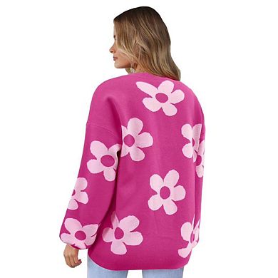 Women's Open Front Cardigan Christmas Outfit Ribbed Cuffs Sweater with Pockets