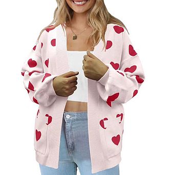 Women's Open Front Cardigan Christmas Outfit Ribbed Cuffs Sweater with Pockets