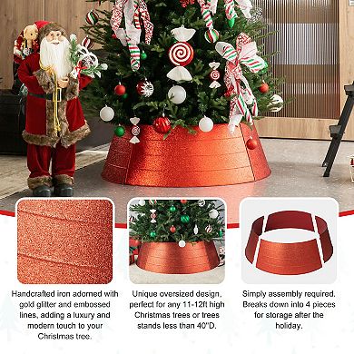 Glitzhome 40.5" D Metal Weave Tree Collar,Decorative Tree Stand Cover Tree Ring for Christmas Decor