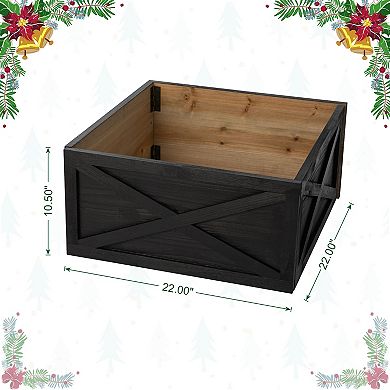 Glitzhome 22" L Wooden Tree Collar Tree Stand Cover Decorative Christmas Tree Skirt Tree Box