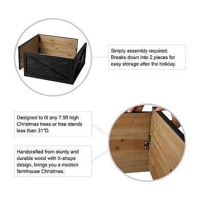 Glitzhome 22" L Wooden Tree Collar Tree Stand Cover Decorative Christmas Tree Skirt Tree Box