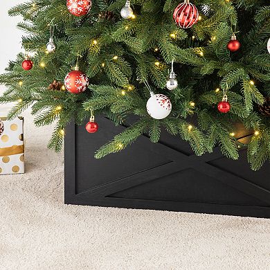 Glitzhome 22" L Wooden Tree Collar Tree Stand Cover Decorative Christmas Tree Skirt Tree Box