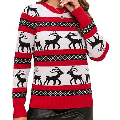 Women's Christmas Sweater Crewneck Soft Holiday Pullover Cozy Knit Top