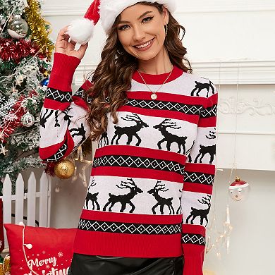 Women's Christmas Sweater Crewneck Soft Holiday Pullover Cozy Knit Top