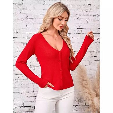 Women's Reversible V-Neck Cardigan Double Sided Soft Comfortable Versatile