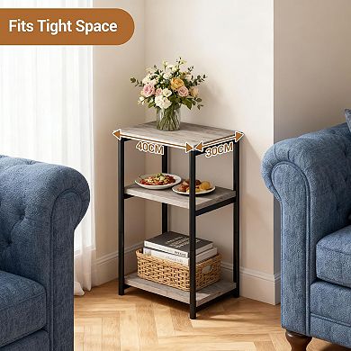 3-Tier Side Table with Storage Tall End Table with Metal Frame Small Multifunctional Nightstand