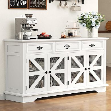 63" Sideboard Buffet Cabinet with Storage Wood Kitchen Storage Cabinet with Charging Station