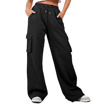 Women High Waisted Drawstring Wide Leg Cargo Pants Casual Baggy Joggers Pants with Pockets