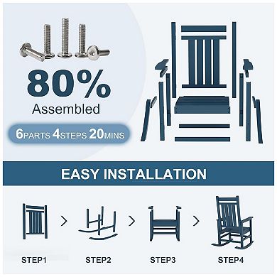 1 Piece Outdoor Rocking Chair, All-Weather Patio Rocking Chairs for Porch, Outdoor Patio Rockers