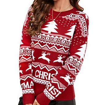 Women's Christmas Sweater Crewneck Drop Shoulder Soft Knit Pullover Cozy Holiday