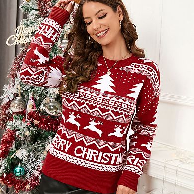Women's Christmas Sweater Crewneck Drop Shoulder Soft Knit Pullover Cozy Holiday