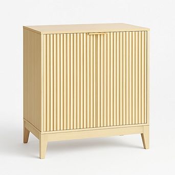 31.5" Fluted Storage Cabinet with Gold Handles, Adjustable Shelf, Oak Finish Credenza