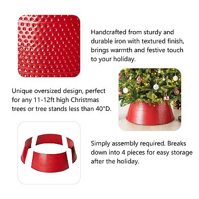 Glitzhome 40.5" D Christmas Hammered Metal Tree Collar, Decorative Tree Stand Cover Tree Ring