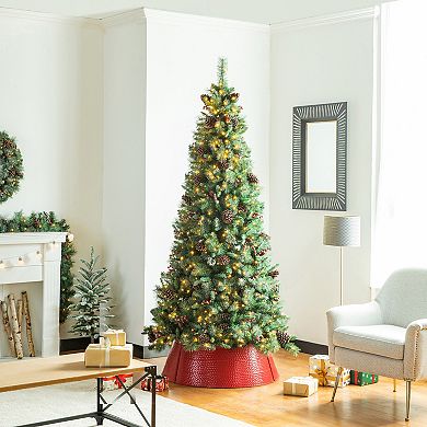 Glitzhome 40.5" D Christmas Hammered Metal Tree Collar, Decorative Tree Stand Cover Tree Ring