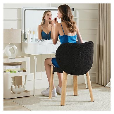 2PCS Modern Vanity Stool with Love-Heart Shaped Backrest, Plush Teddy Upholstery