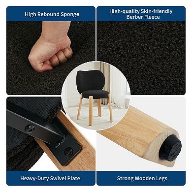 2PCS Modern Vanity Stool with Love-Heart Shaped Backrest, Plush Teddy Upholstery