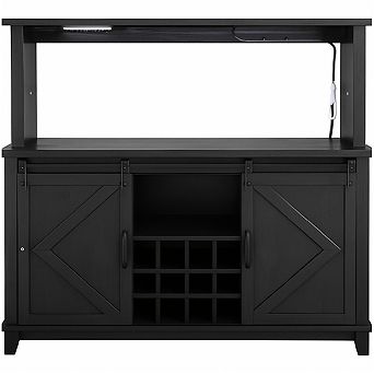 Large Kitchen Hutch with LED Lighting & Built-in Power Outlet, Tall Buffet Cabinet