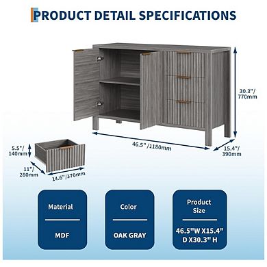 47" Buffet Sideboard Cabinet with 2 Doors & 3 Drawers Wood Console Table Vintage Coffee Bar Cabinet