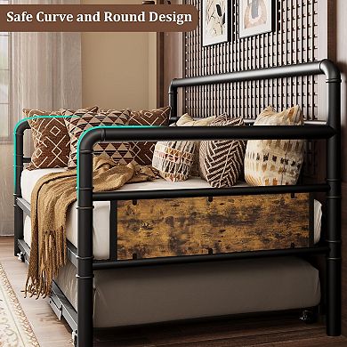 Twin Size Daybed Frame with Headboard - Sturdy Metal MDF Sofa Bed for Living Room