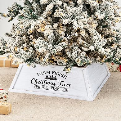Glitzhome 26" L Wooden Tree Collar, Tree Stand Cover Christmas Tree Skirt Box