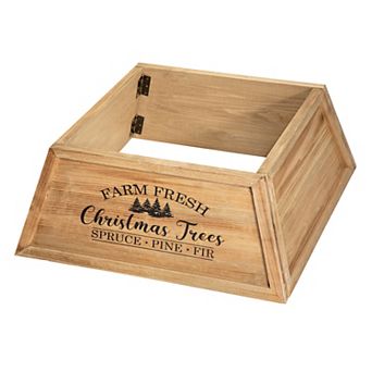 Glitzhome 26" L Wooden Tree Collar, Tree Stand Cover Christmas Tree Skirt Box