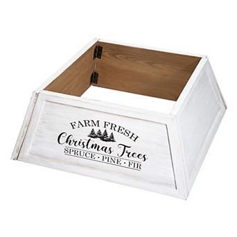 Glitzhome 26" L Wooden Tree Collar, Tree Stand Cover Christmas Tree Skirt Box