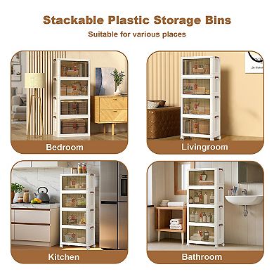4-Tier Stackable Storage Cabinet with Door & Wheels
