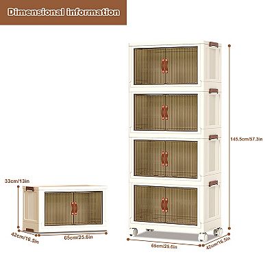 4-Tier Stackable Storage Cabinet with Door & Wheels